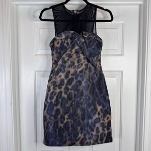All Saints Leopard Print Mesh Upper Mini Dress